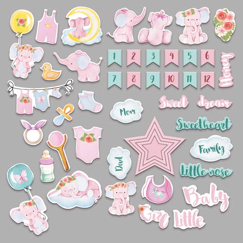 Set of die cuts My cute Baby elephant girl, 44 pcs - foto 1