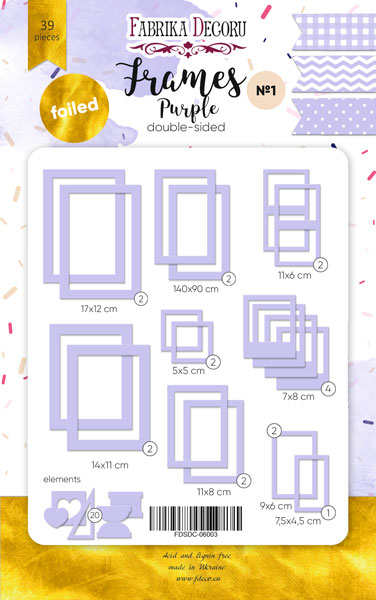 Set of cardboard photo frames with gold foil #1, Purple, 39 pcs - foto 0