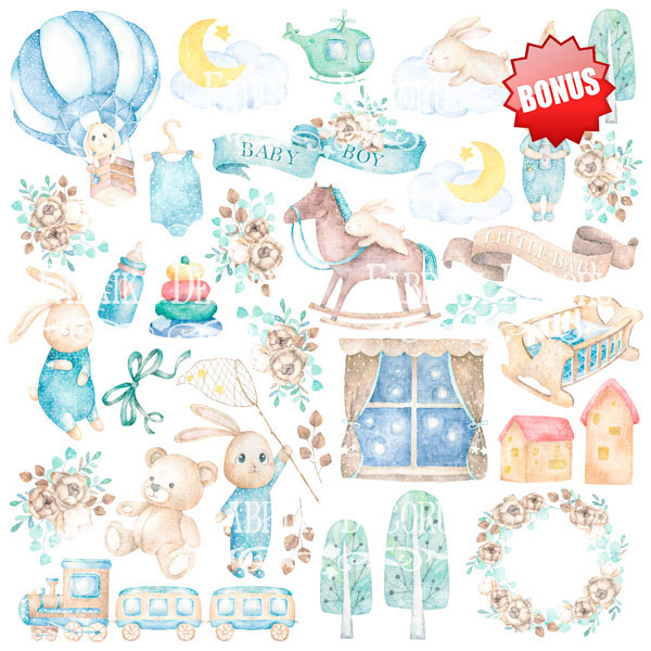 Doppelseitig Scrapbooking Papiere Satz Dreamy Baby Boy, 30.5 cm x 30.5cm, 10 Blätter - foto 11  - Fabrika Decoru