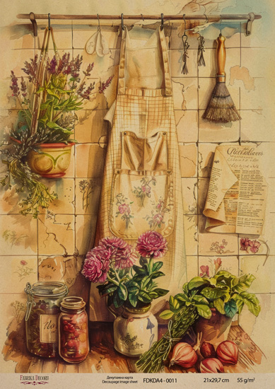 Kraft Decoupage Papier 21x29,7cm, “Botanica Vintage”, #0011 - Fabrika Decoru