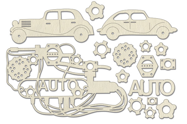 Chipboard embellishments set,  "Auto" #082