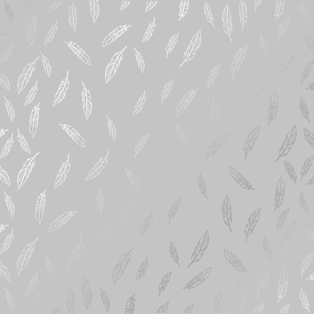 лист односторонней бумаги с серебряным тиснением, дизайн silver feather gray 30,5х30,5