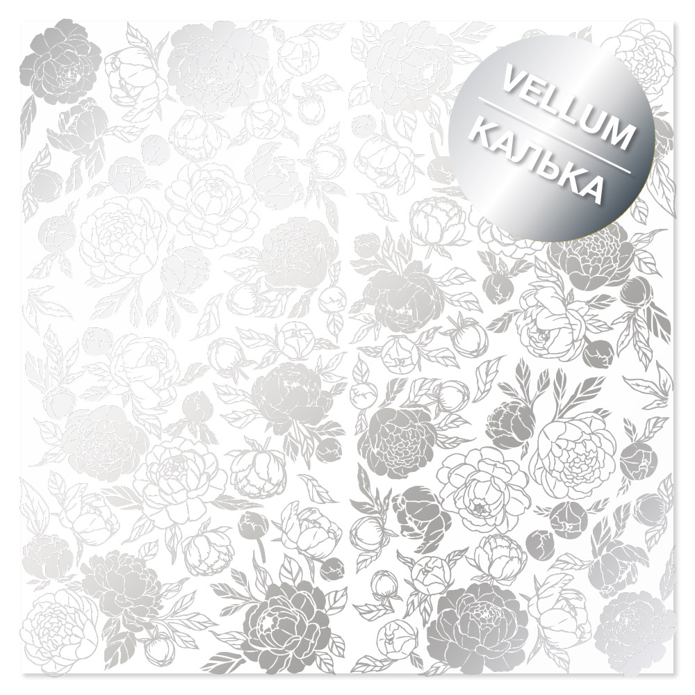 Versilbertes Pergamentblatt, Muster Silver Peony Passion 29.7cm x 30.5cm - Fabrika Decoru