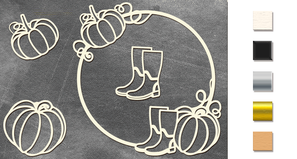 Chipboard embellishments set, "Round frame with pumpkin" #474