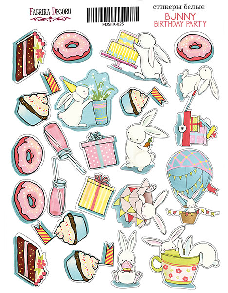 Kit of stickers 24 pcs Bunny birhtday party-1 #025 Kit of stickers 24 pcs Bunny birhtday party-1 #025