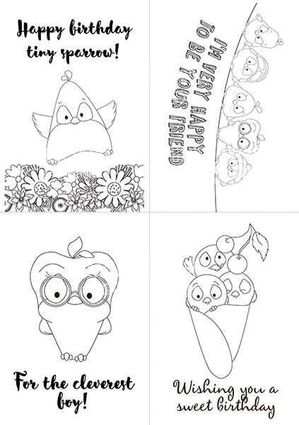 Set of 8pcs 10х15cm for coloring by markers My tiny sparrow boy EN - foto 0