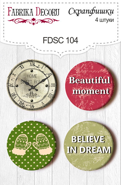 Set mit 4 Flair-Buttons für Scrapbooking #104 - Fabrika Decoru