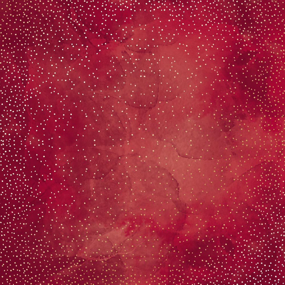 Sheet of single-sided paper with gold foil embossing, pattern Golden Mini Drops, color Burgundy aquarelle, 12"x12"