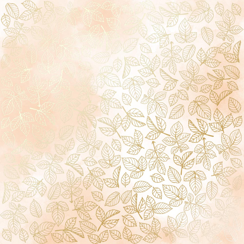Sheet of single-sided paper with gold foil embossing, pattern "Golden Rose leaves, color Beige watercolor