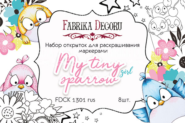 Zestaw pocztówek "My tiny sparrow girl" do kolorowania markerami EN - Fabrika Decoru