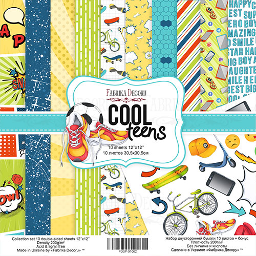 Zestaw papieru do scrapbookingu "Cool Teens" 30,5x30,5cm  - Fabrika Decoru