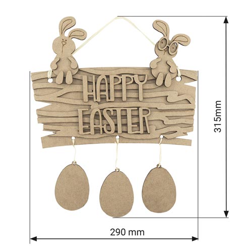 Wooden DIY coloring set, pendant plate "Happy easter" with fun bunnies and Easter decor, #017 - foto 1