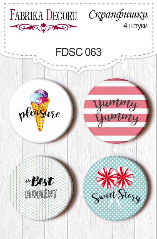 Set mit 4 Flair-Buttons für Scrapbooking #063 - Fabrika Decoru