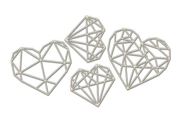 Chipboard embellishments set, "Heart - Geometry" #377