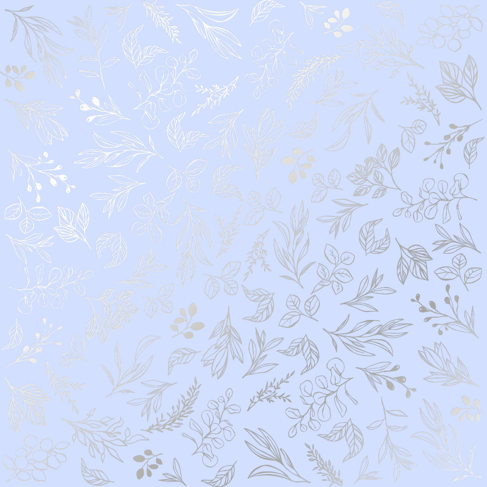 Sheet of single-sided paper embossed with silver foil, pattern Silver Branches Purple 12"x12" 