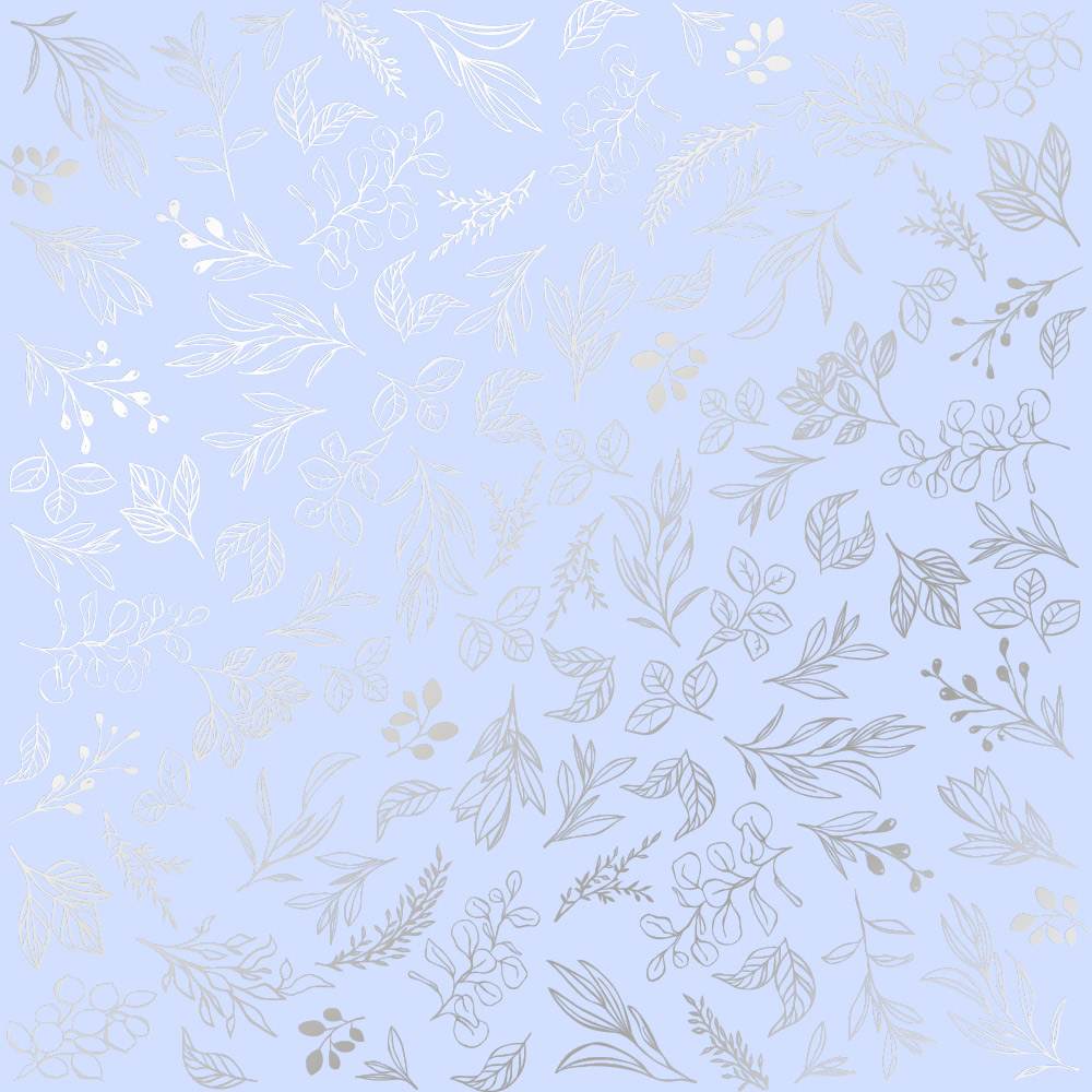 Sheet of single-sided paper embossed with silver foil, pattern Silver Branches Purple 12"x12" 