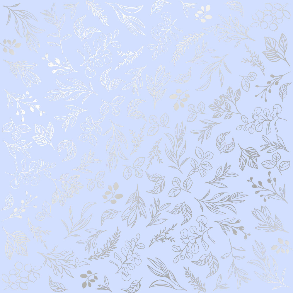 Einseitig bedrucktes Blatt Papier mit Silberfolie, Muster Silver Branches Purple 12"x12" - Fabrika Decoru