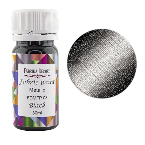 Farba akrylowa do tkaniny z efektem metalicznym, Czarna, 30ml - Fabrika Decoru