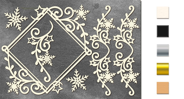 Chipboard embellishments set, Rhombus and curls with snowflakes  #645