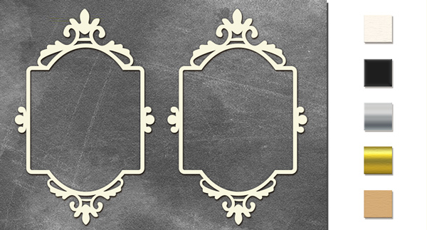 Chipboard embellishments set,  Curly frames with monograms #516