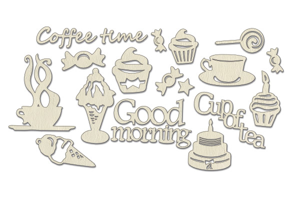 Chipboard embellishments set,  "Coffee time" #052