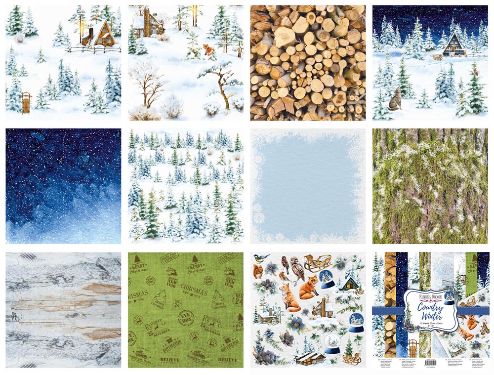 Zestaw papieru do scrapbookingu Country winter 20x20cm - foto 0  - Fabrika Decoru