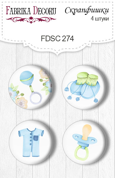 Zestaw 4 ozdobnych buttonów "Puffy Fluffy Boy" #274 - Fabrika Decoru