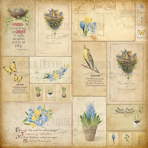 Blatt doppelseitiges Papier für Scrapbooking Botanik Frühling #25-05 12"x12" - Fabrika Decoru