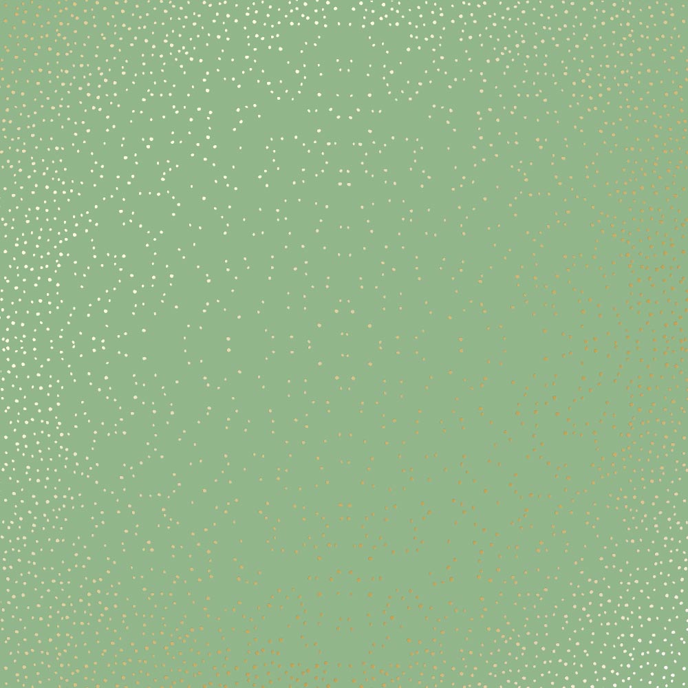 Sheet of single-sided paper with gold foil embossing, pattern Golden Mini Drops, color Avocado, 12"x12"