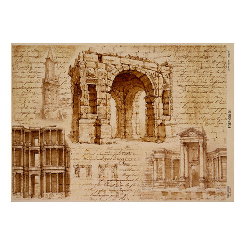 Arkusz kraft papieru z wzorem History and architecture #04, 42x29,7 cm - Fabrika Decoru