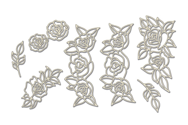 Chipboard embellishments set, Openwork roses #551