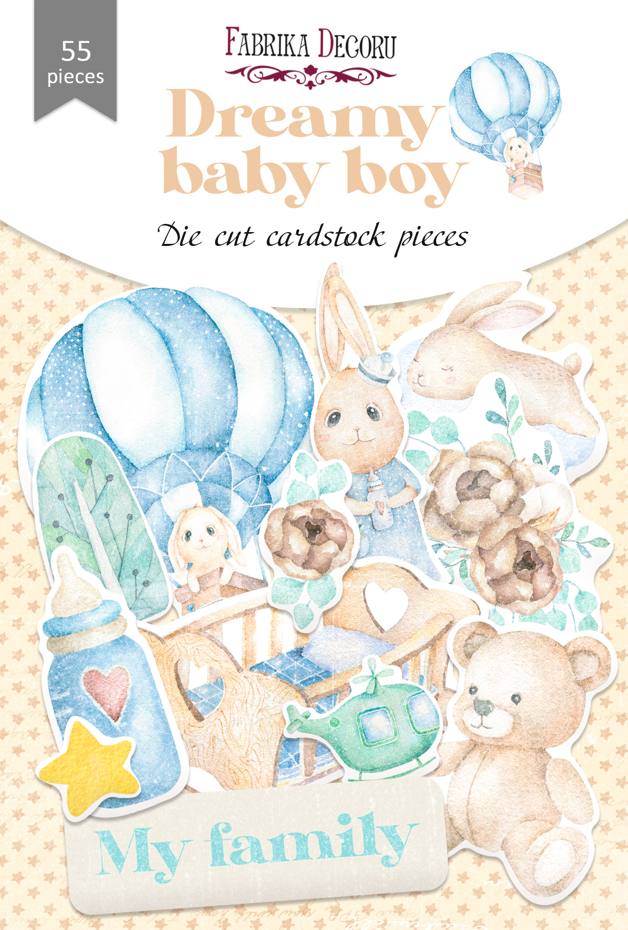 Zestaw wycinanek, kolekcja Dreamy baby boy 55 szt - Fabrika Decoru