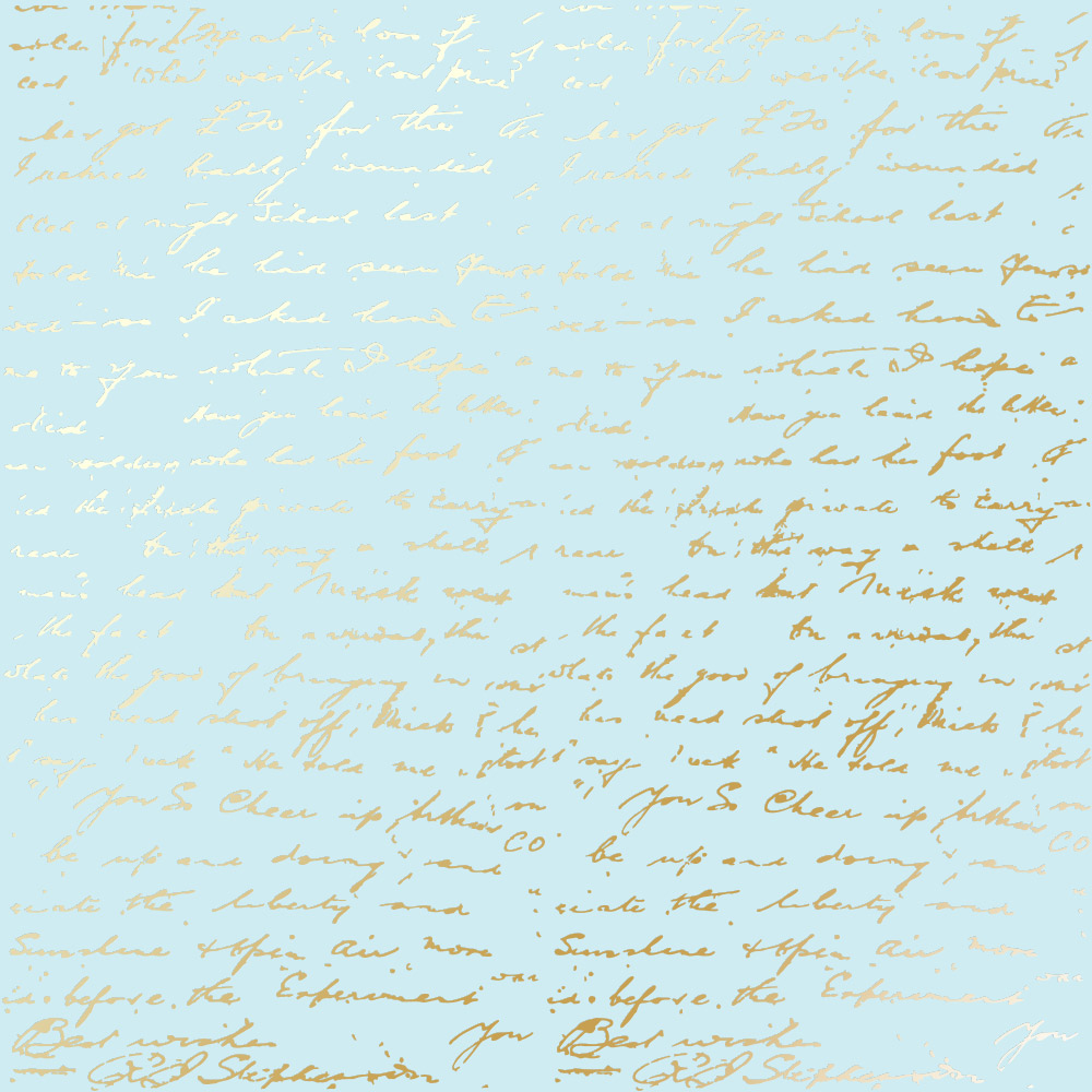 Einseitig bedruckter Papierbogen mit Goldfolienprägung, Muster "Goldener Text Blau" - Fabrika Decoru