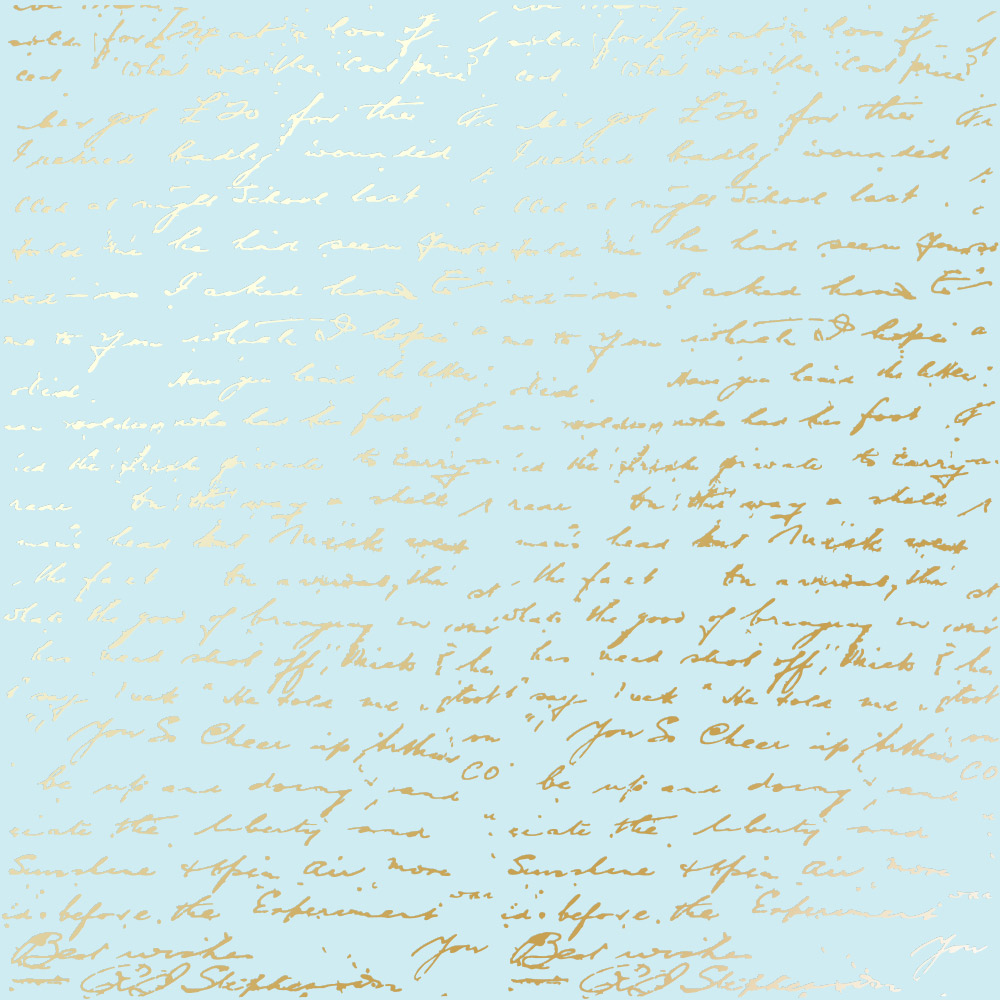 Sheet of single-sided paper with gold foil embossing, pattern "Golden Text Blue"