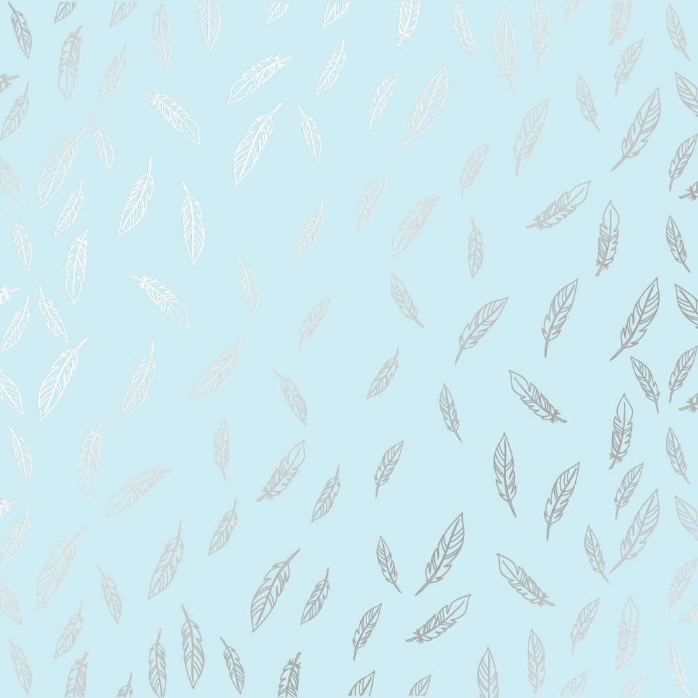 Einseitig bedrucktes Blatt Papier mit Silberfolie, Muster Silberfederblau 12"x12" - Fabrika Decoru