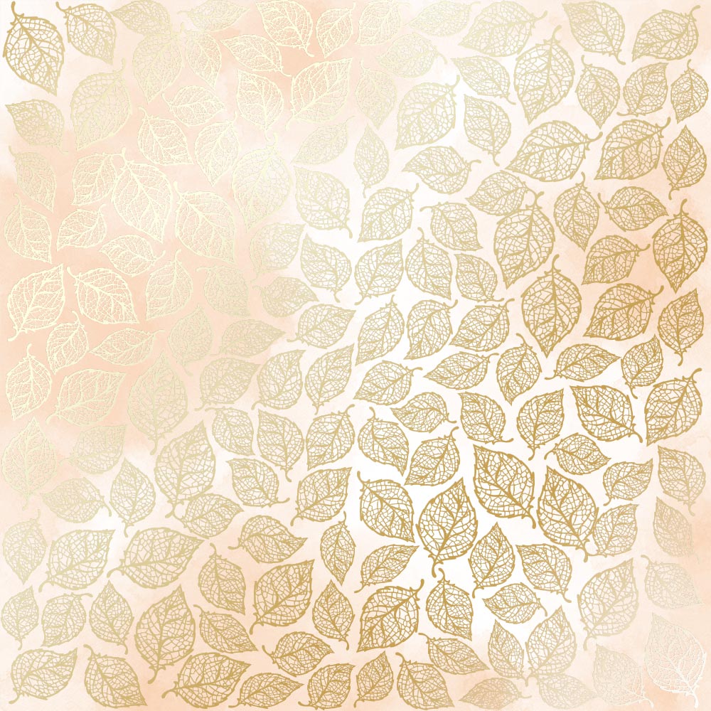 лист односторонней бумаги с фольгированием, дизайн golden leaves mini, color beige watercolor, 30,5см х 30,5см