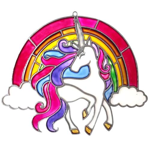 набор арт витраж "единорог на радуге", для витражной живописи по номерам
