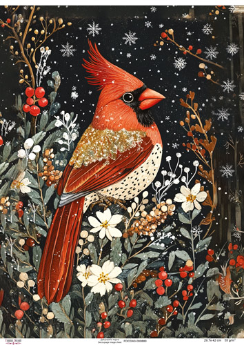 Decoupage Card "Red Cardinal", #0880, 29.7x42cm
