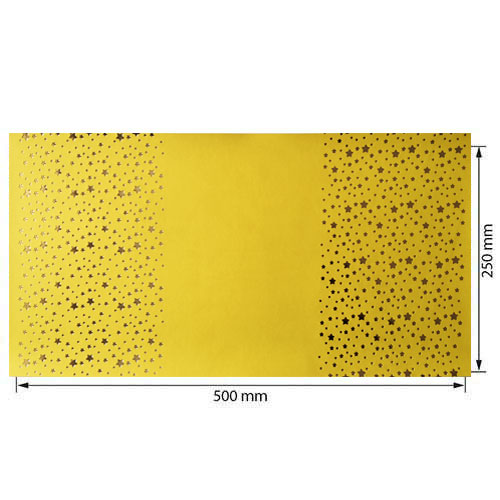 Piece of PU leather with gold stamping, pattern Golden Stars Yellow, 50cm x 25cm - foto 0