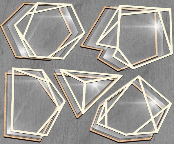 Mega shaker dimension set, 20cm x 20cm, Polygonal frames 5 pcs