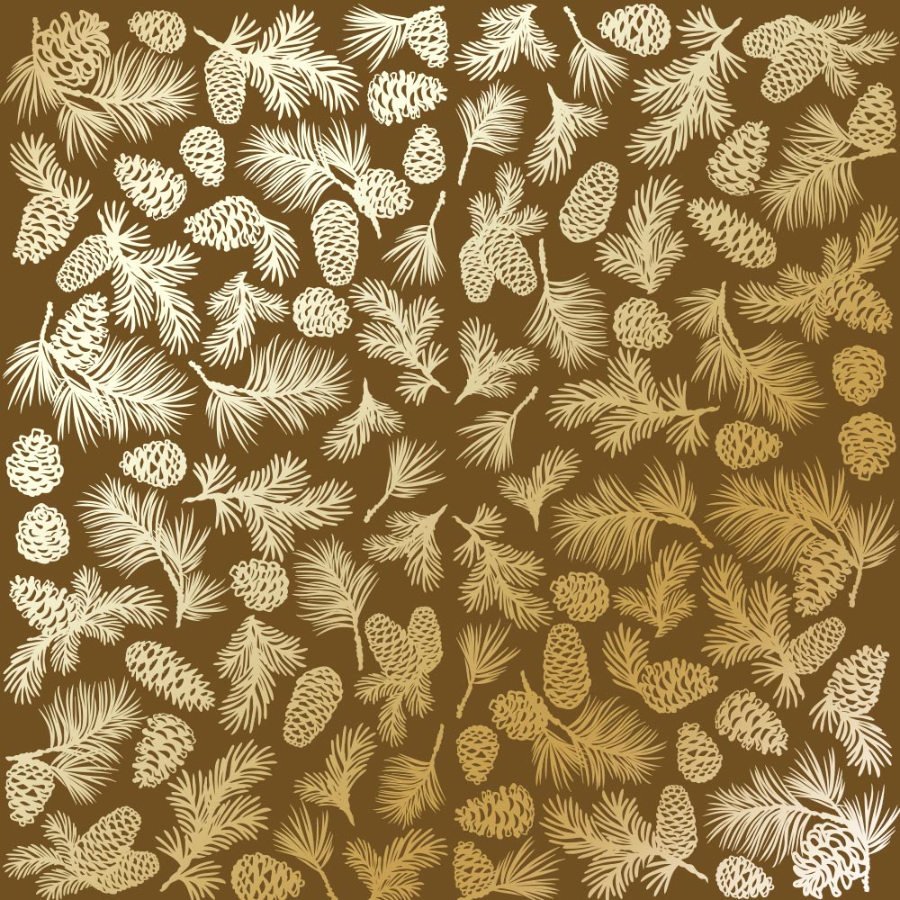 Sheet of single-sided paper with gold foil embossing, pattern "Golden Pine cones Milk chocolate"