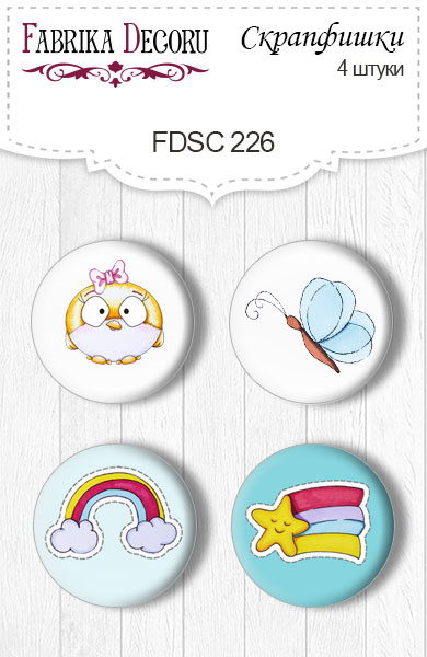 Set mit 4 Stk. Flair Buttons zum Scrapbooking "Mein kleines Spatzenmädchen" #226 - Fabrika Decoru