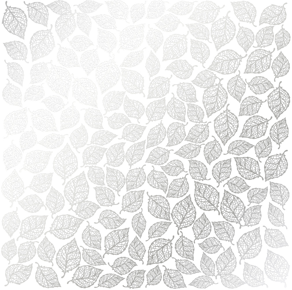 Arkusz papieru jednostronnego wytłaczanego srebrną folią, wzór  Silver Leaves mini, kolor biały 12"x12" - Fabrika Decoru