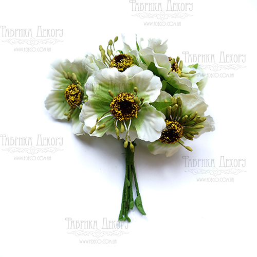 Zestaw kwiatów "Maki". Biały z zielonym. 6 sztuk  - Fabrika Decoru