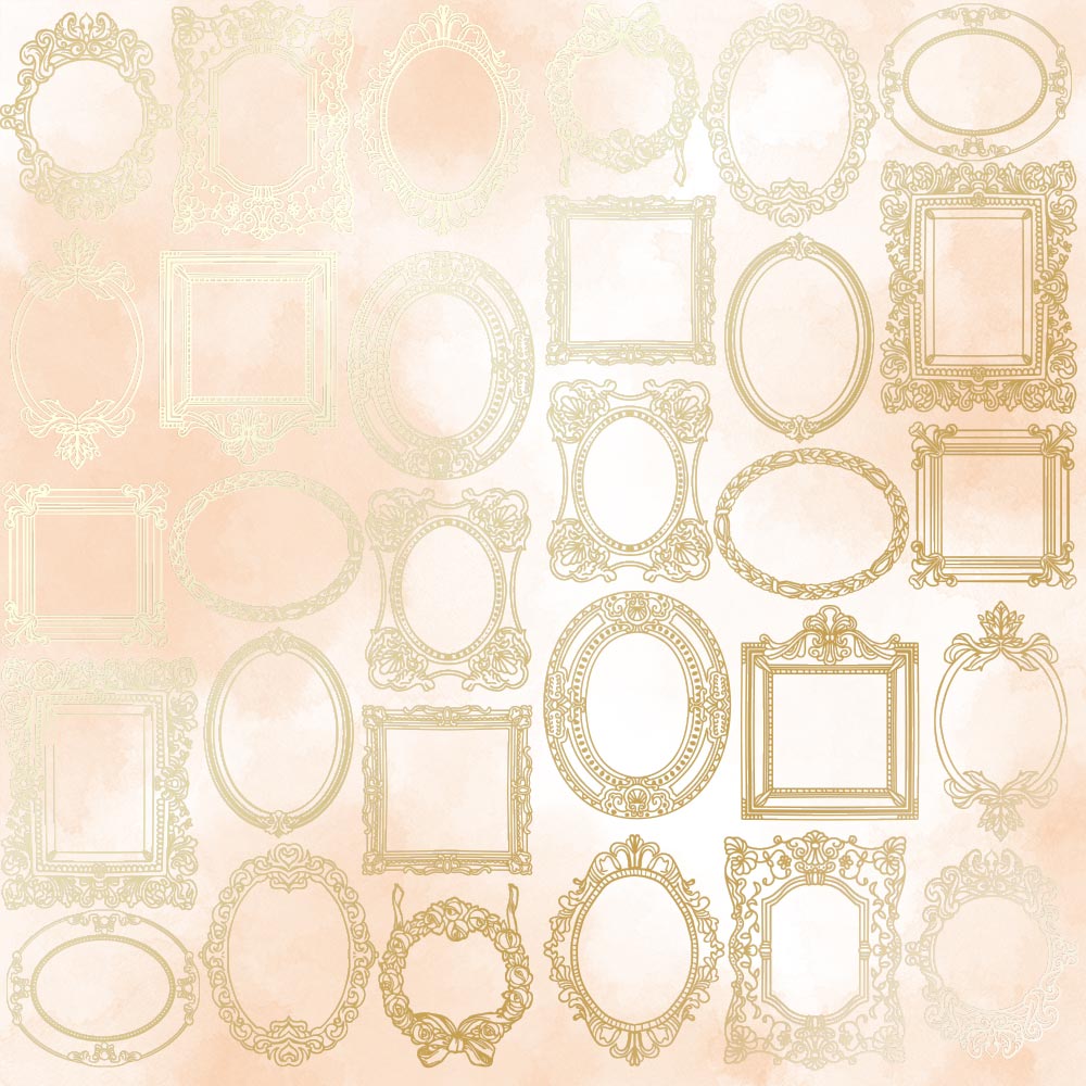 лист односторонней бумаги с фольгированием, дизайн golden frames, color beige watercolor, 30,5см х 30,5см