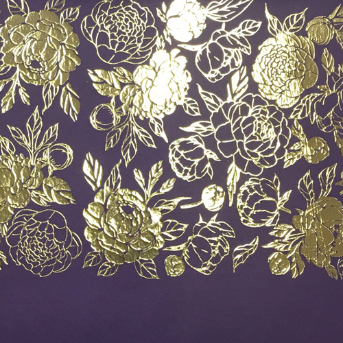 Stück PU-Leder zum Buchbinden mit Goldmuster Golden Peony Passion, Farbe Violett, 50 cm x 25 cm - foto 1  - Fabrika Decoru