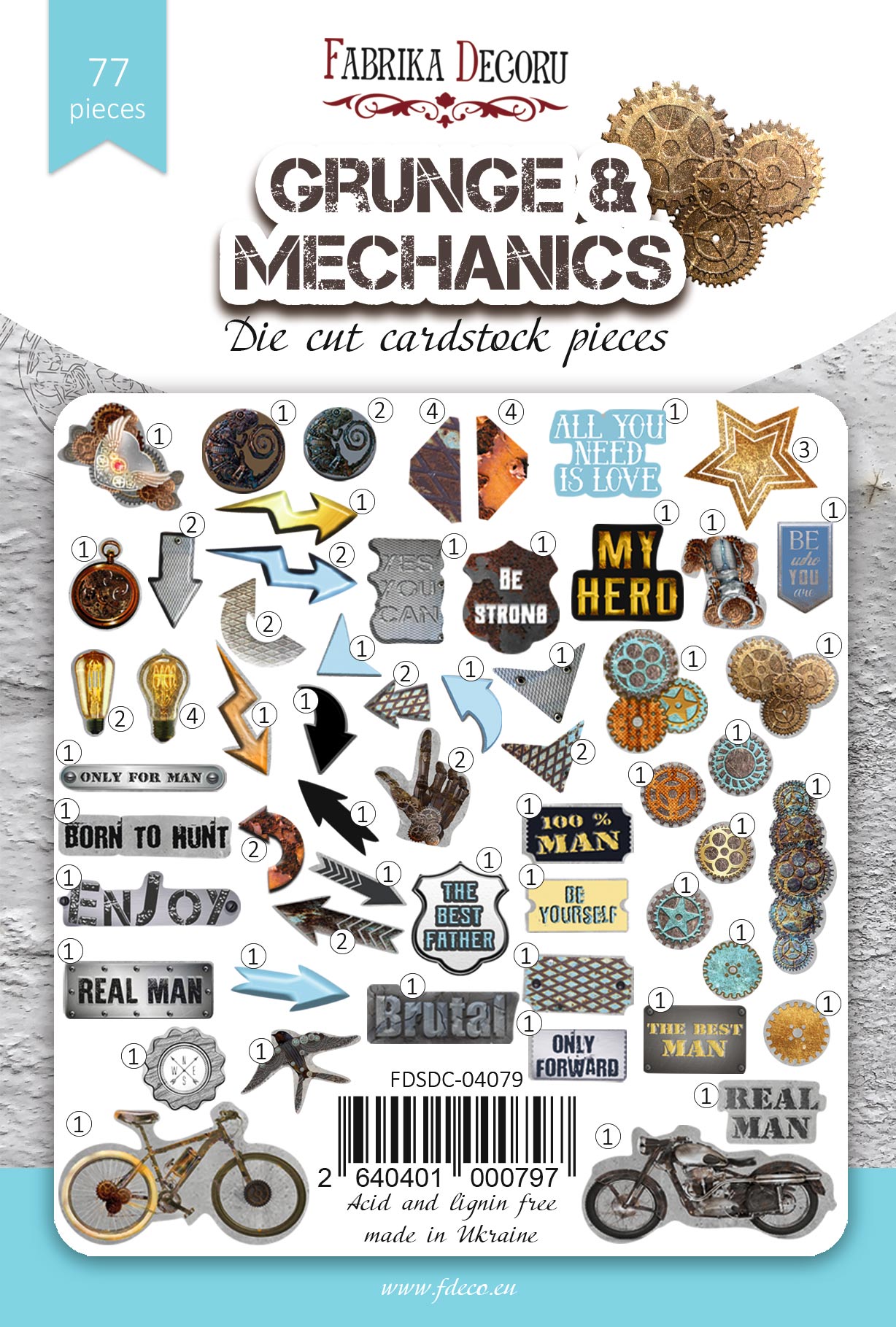 Набор высечек, коллекция Grunge&Mechanics, 77 шт - Фото 0