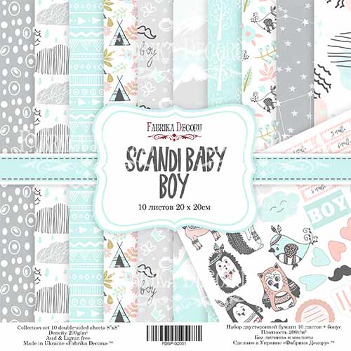 Zestaw papieru do scrapbookingu "Scandi Baby Boy", 20cm x 20cm  - Fabrika Decoru