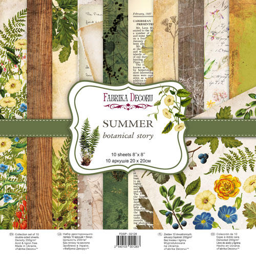 Doppelseitiges Scrapbooking-Papierset Summer botanical story, 20 cm x 20 cm, 10 Blätter - Fabrika Decoru