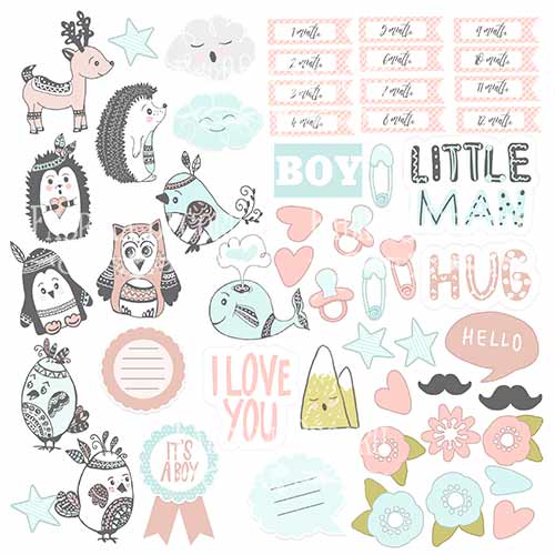 Double-sided scrapbooking paper set Scandi Baby Boy 12"x12" 10 sheets - foto 0